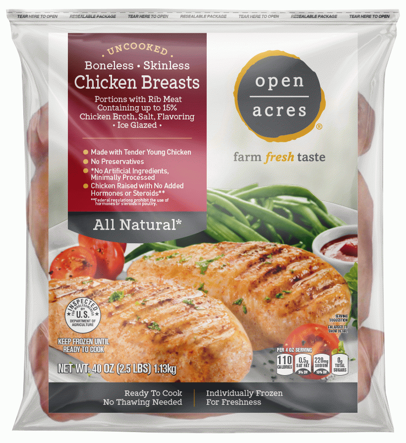 Open Acres  chicken breasts, boneless skinless with rib meat, ready to cook, frozen Full-Size Picture